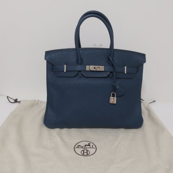 Hermes Handbags - HERMES BIRKIN 35CM BLUE DE MALT CLEMENCE LEATHER PALLADIUM HARDWARE 2009